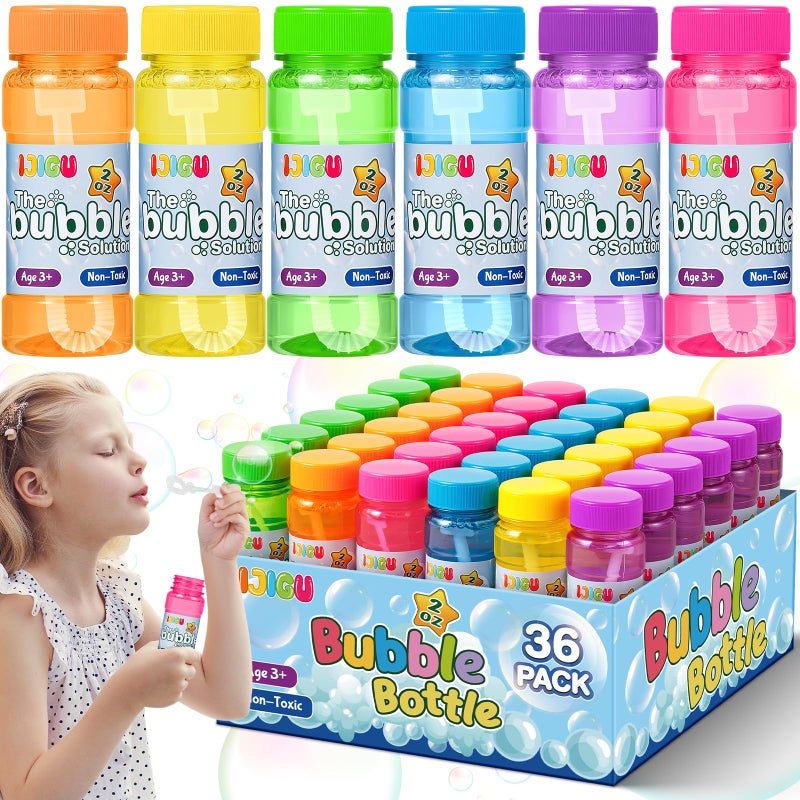 IJIGU Bubble Bottles 36 Pack (2oz), Bubbles for Kids, Bubble Solution with Bulk Wands in 6 Colors as Party Favors for Toddlers 1-3, Summer Outdoor Toy Gift for Boys & Girls - Image 1