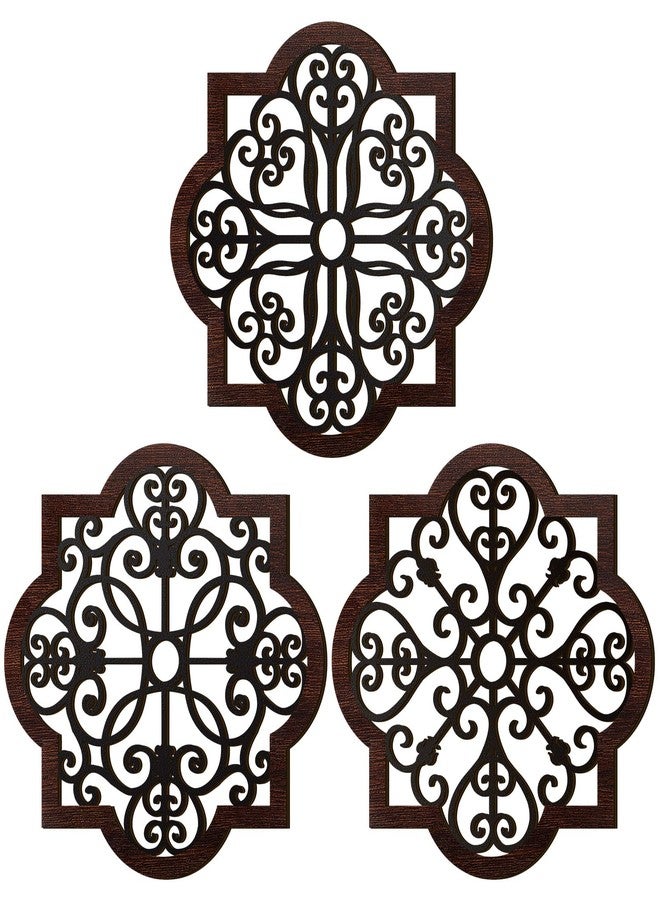 Zhanmai 3 Pack Rustic Wood Wall Decor Modern Farmhouse Geometric Wall Art Farmhouse Hanging Decoration for Living Room Bedroom Home Indoor Outdoor Office, 12 x 12 Inch, Brown - Image 1