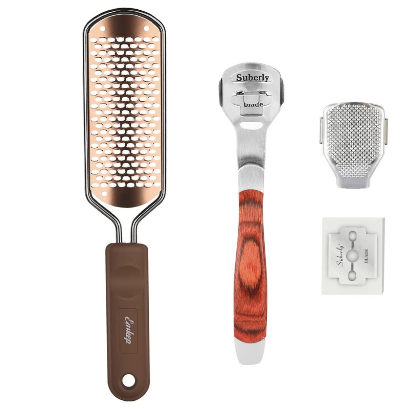 Easkep Foot File Foot Scrubber Pedicure - Callus Remover for Feet Easkep Professional Grater Rasp Foot Scraper Corns Callous Removers Cracked Dead Skin Remover for Dry and Wet Feet (Golden Set) - Image 1