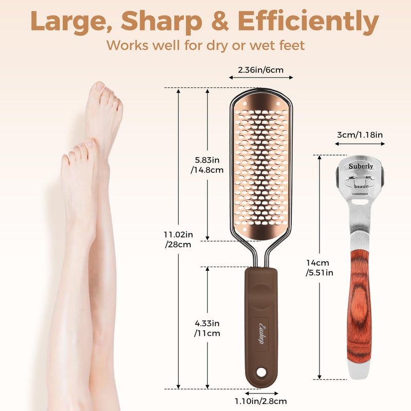 Easkep Foot File Foot Scrubber Pedicure - Callus Remover for Feet Easkep Professional Grater Rasp Foot Scraper Corns Callous Removers Cracked Dead Skin Remover for Dry and Wet Feet (Golden Set) - Image 5
