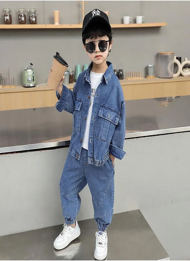 بيبي كلو Light Wash Denim Jacket and Jogger Set for Boys