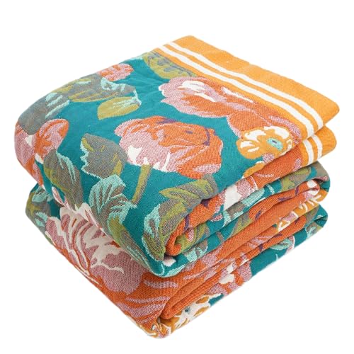 VANJOROY Boho Throw Blanket, 100% Organic Cotton Breathable Ultra Soft 80" x 90" Bed Quilt Throw - All Season Floral Rustic Farmhouse Decor Luxury Reversible Blanket for Sofa Couch Chair and Gift - Image 1