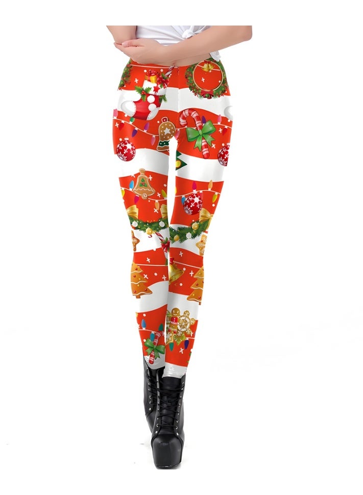 إسكدنيا Womens Printed Christmas Leggings High Waist Xmas Tight Holiday Skinny Pants - Image 1