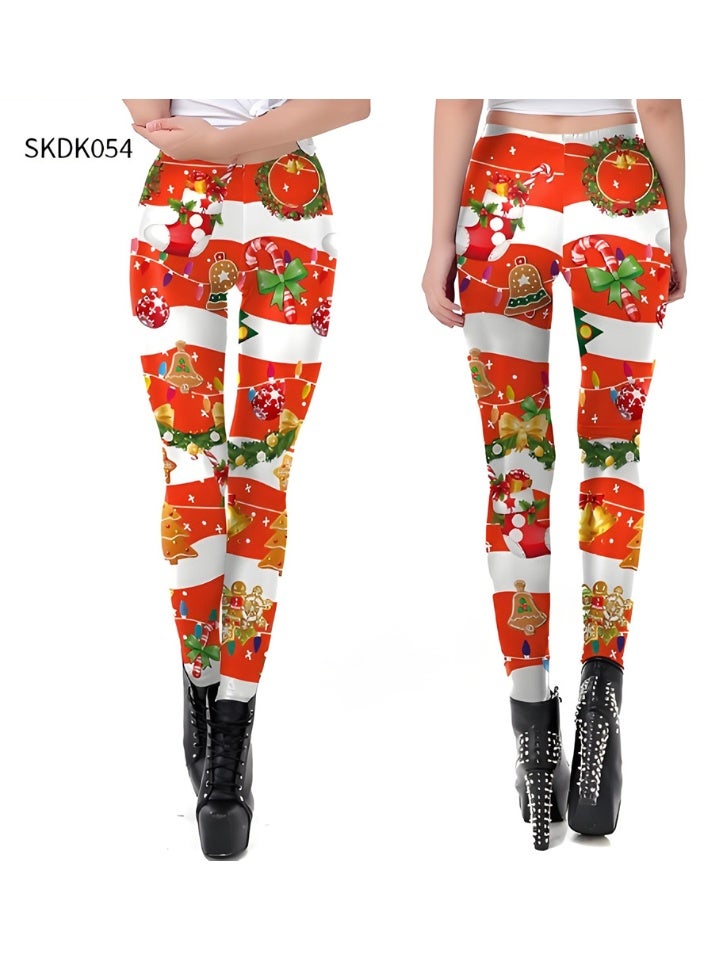 إسكدنيا Womens Printed Christmas Leggings High Waist Xmas Tight Holiday Skinny Pants - Image 2