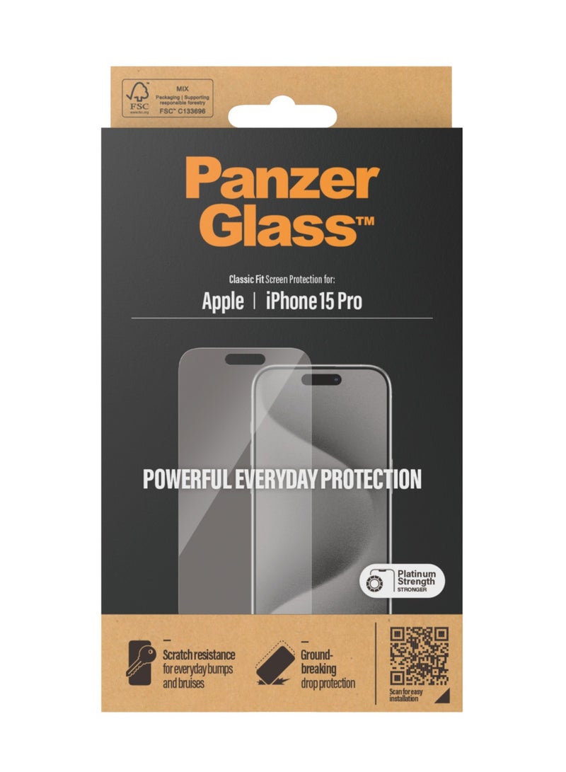 PanzerGlass بانزر جلاس واقي شاشة ايفون 15 برو | كلاسيكي ملائم - Image 3