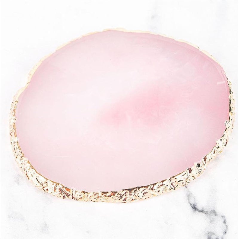 Big & small space compatible Nail Art Palette with Gold Trim, Agate Texture Resin Color Mixing Board for Nail Salon, Manicure Pedicure Display and Practice (Pink) Stackable design - Image 2
