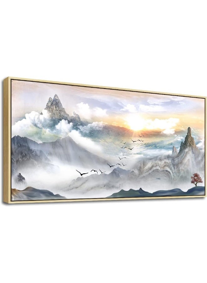 Home Trove Framed Canvas Wall Art For Living Room Large Wall Decorations For Bedroom Abstract Mountain Scenery Wall Painting Office Wall Decor Pictures Canvas Art Prints Room Decor Home Decor Natural Wood Framed  - Image 1