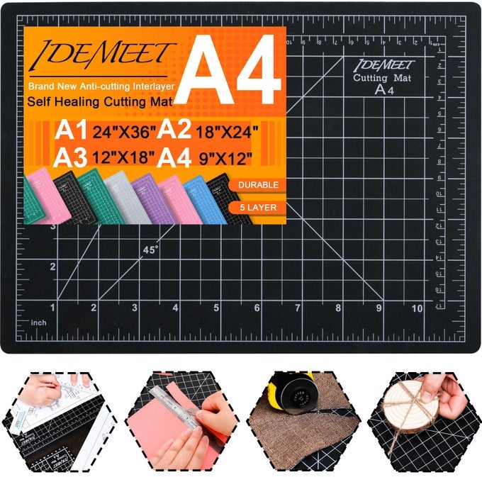 DENSITYUPGRADED 9X12 SELF HEALING CUTTING MAT ROTARY SEWING MAT FOR CRAFTS 5PLY BLADE TABLE PROTECTOR CUT BOARD FOR FABRIC LEATHER CUTTING QUILTING MODELING HOBBY PROJECT A4 BLACK