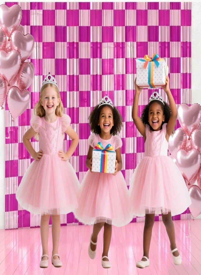 Riomhorry Preppy Streamers Backdrops Decorations for Girls Birthday Party, Pink Checkered Foil Fringe, Photo Booth Props Backdrop Curtains, Smiley Face Party Decor Supplies for Women, Girls, Baby Shower - Image 3