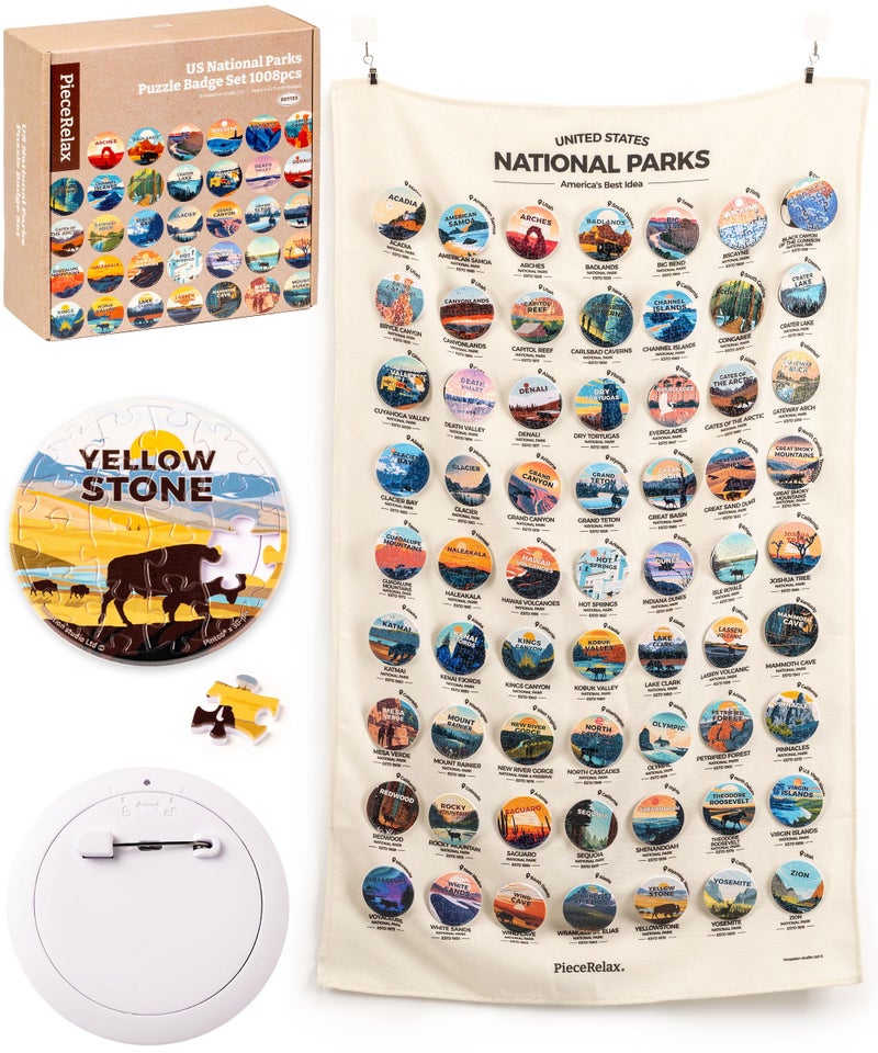 PieceRelax 63Pack Puzzle Badges 1008 Pieces for Adults Studio Inception US National Park Unique Gift Home Dcor with Plastic Jigsaw Puzzle Includes Hanging Canvas BD1133 - Image 3