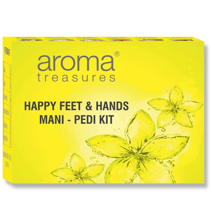 Aroma Treasures Happy Feet and Hands Manicure pedicure kit contains Cuticle cream Footh wash Lavender salt Scrub Foot mask One time use kit - Image 1