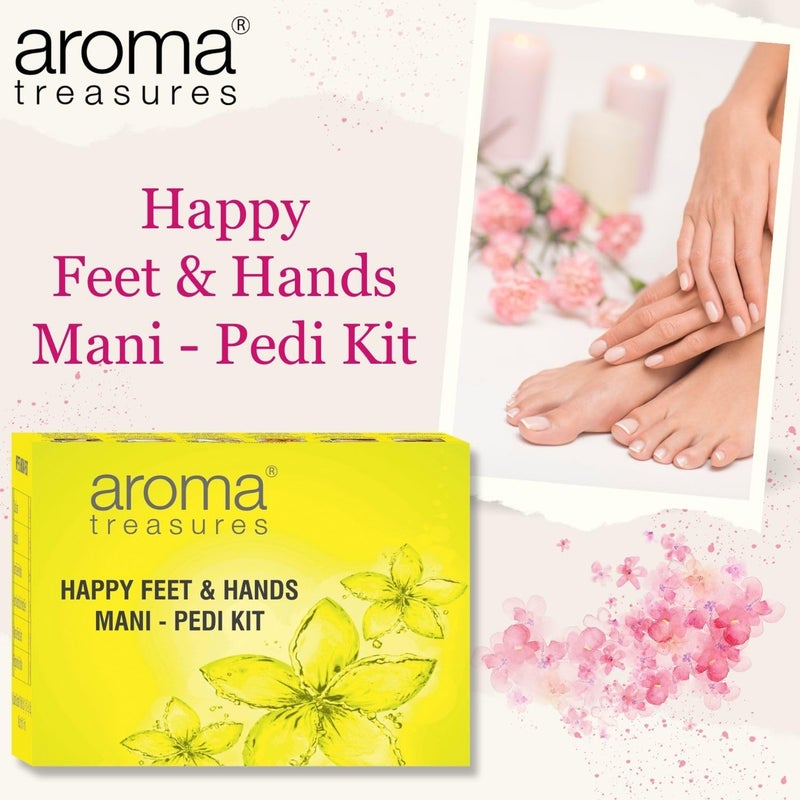 Aroma Treasures Happy Feet and Hands Manicure pedicure kit contains Cuticle cream Footh wash Lavender salt Scrub Foot mask One time use kit - Image 3