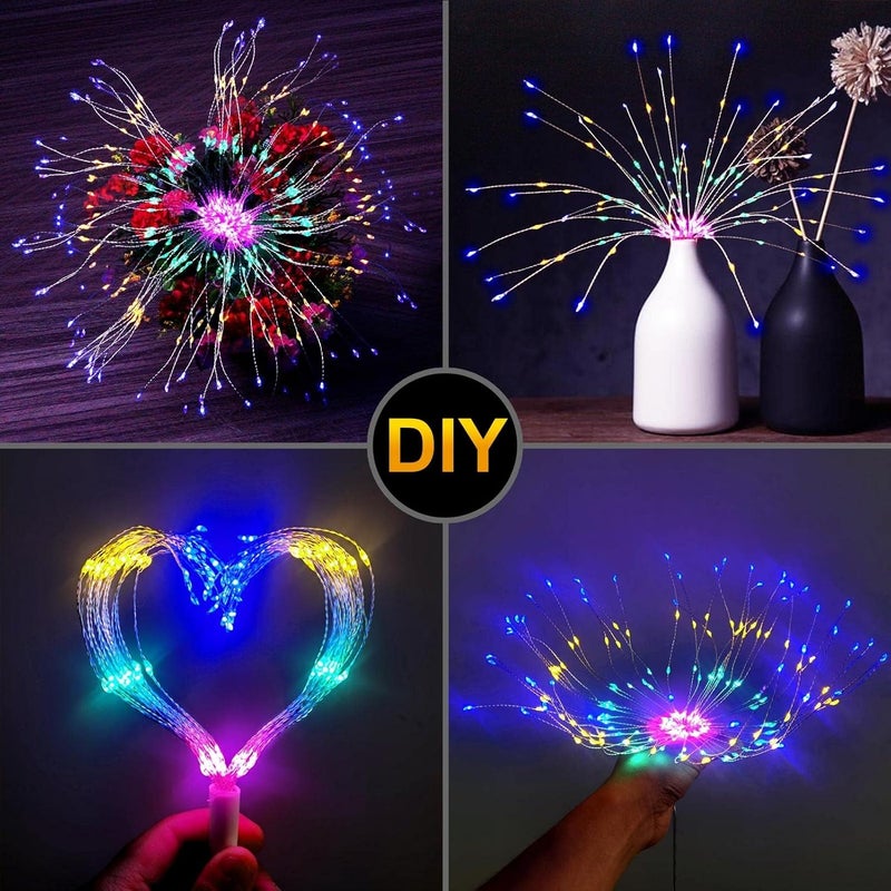DenicMic Starburst Lights 200 LED Firework Lights Copper Wire Sphere Lights with Remote, 8 Modes Battery Operated Handing Ball Fairy Light for Christmas Bedroom Party Indoor Decoration 2 Pcs(Colorful) - Image 4