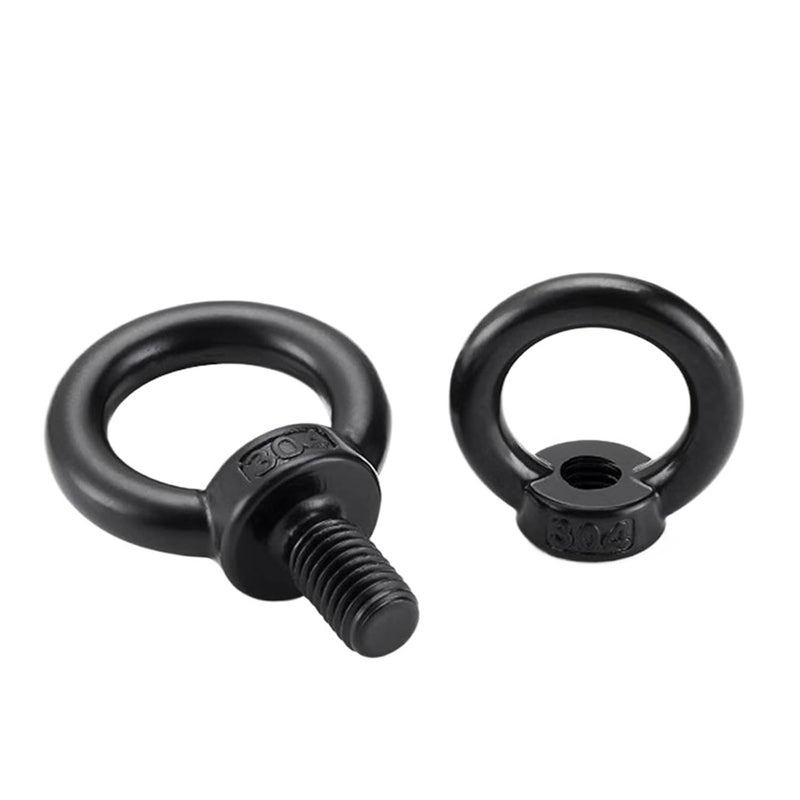 M8x14mm 10pcs Black Dacromet Coating 304 Stainless Steel Lifting Eyebolts Ring Screws Nuts - Image 1
