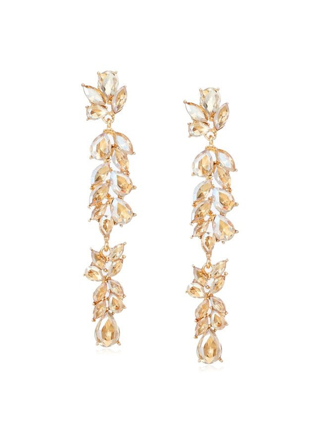 Moiegouct Champagne Rhinestone Dangle Earrings Long Crystal Dangling Drop Statement Earrings for Women Formal Chandelier Wedding Earring for Bride Prom - Image 1