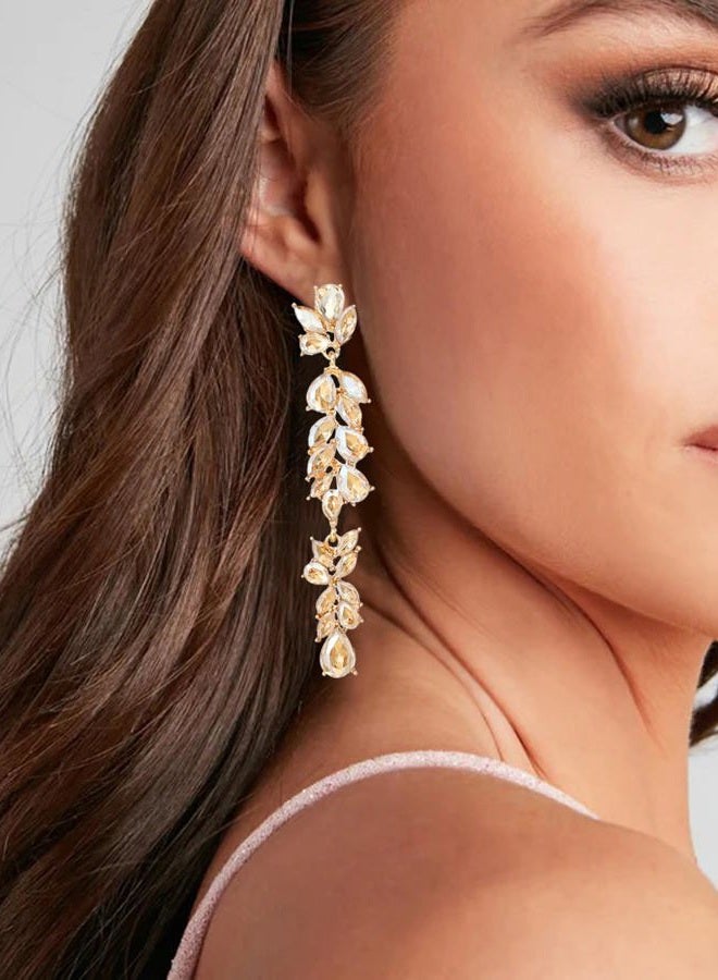 Moiegouct Champagne Rhinestone Dangle Earrings Long Crystal Dangling Drop Statement Earrings for Women Formal Chandelier Wedding Earring for Bride Prom - Image 4