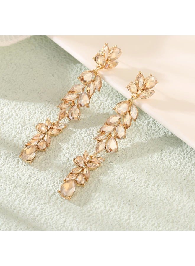 Moiegouct Champagne Rhinestone Dangle Earrings Long Crystal Dangling Drop Statement Earrings for Women Formal Chandelier Wedding Earring for Bride Prom - Image 5