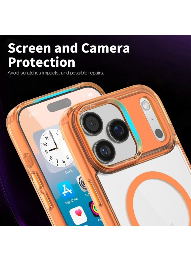 X-level Magnetic Case for iPhone 17 Pro Max 6.9-Inch Compatible with MagSafe, Shockproof Phone Bumper Cover, Anti-Scratch Clear Orange Back (Clear Orange) - Image 4