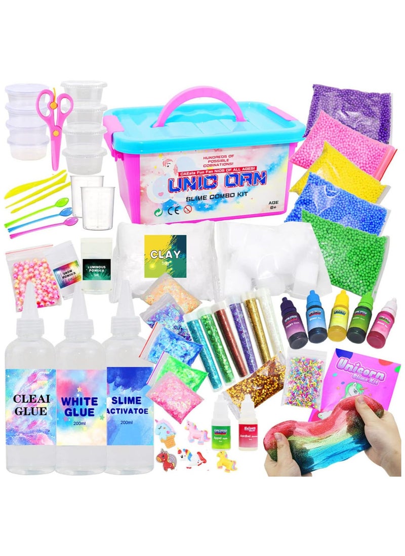 Slime Making Kit for Girls Boys - Diy Slime Toys Gifts for Kids Fluffy Cloud Foam Squish Glitter Slime Making Kits with with Unicorn Charms, Slime Kits for Girls and Boys 12+  - Image 1