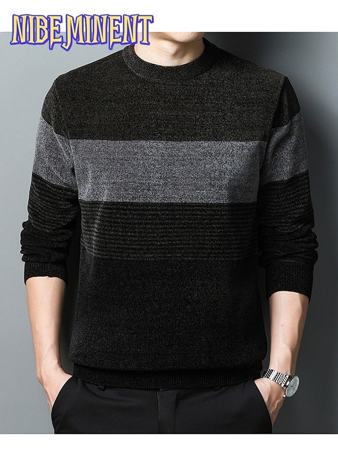 NIBEMINENT All Match Knitted Color Block Sweater, Men's Casual Warm High Stretch Crew Neck Pullover Sweater For Men Fall Winter  - Image 1