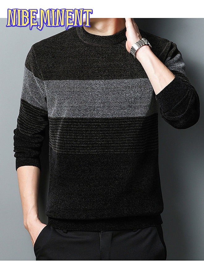 NIBEMINENT All Match Knitted Color Block Sweater, Men's Casual Warm High Stretch Crew Neck Pullover Sweater For Men Fall Winter  - Image 3