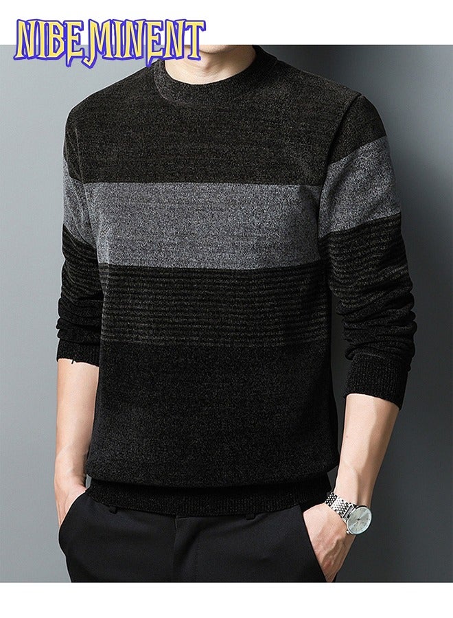 NIBEMINENT All Match Knitted Color Block Sweater, Men's Casual Warm High Stretch Crew Neck Pullover Sweater For Men Fall Winter  - Image 4