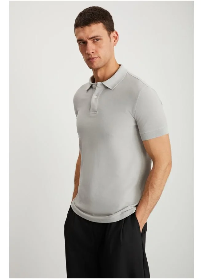 جريميلانج Grimelange Vernon Men's Washed Effect Grey Polo Neck T-Shirt