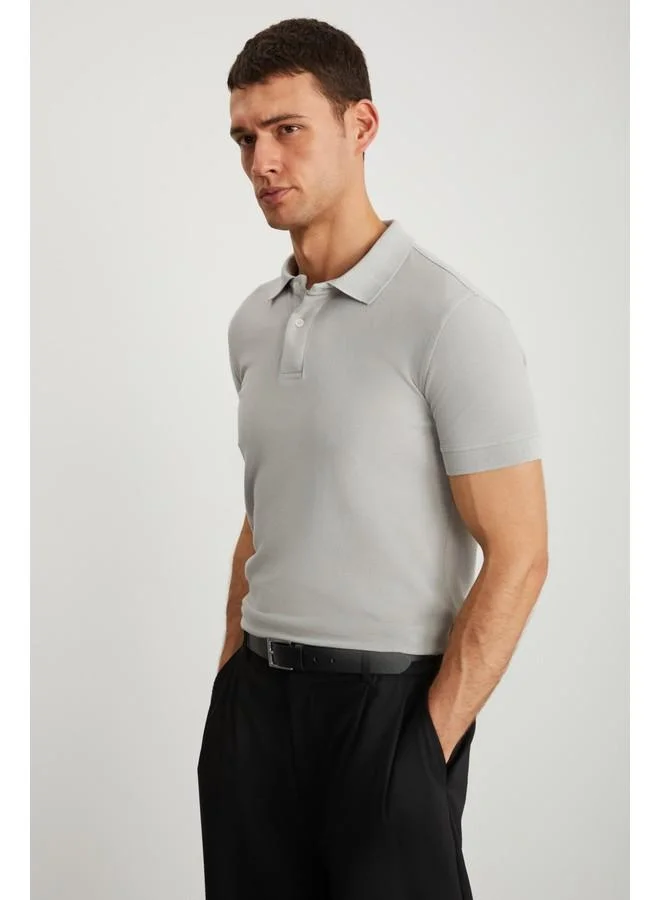 GRIMELANGE Grimelange Vernon Men's Washed Effect Grey Polo Neck T-Shirt