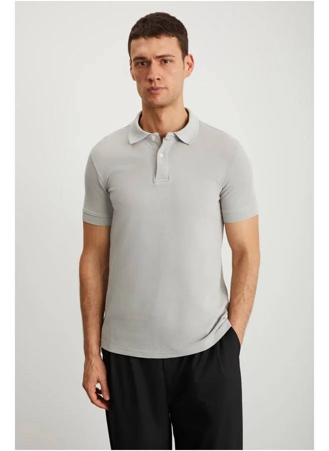 جريميلانج Grimelange Vernon Men's Washed Effect Grey Polo Neck T-Shirt