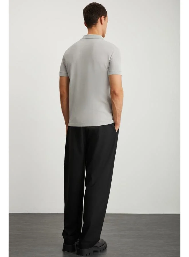GRIMELANGE Grimelange Vernon Men's Washed Effect Grey Polo Neck T-Shirt