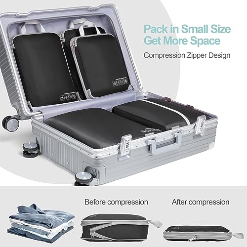 Cambond Compression Packing Cubes Travel - 5 Set Packing Cubes for Carry on Suitcases, Lightweight Expandable Travel Bags Luggage Organizers Space Saver Compression Cubes with Shoe Bag, Black - Image 3