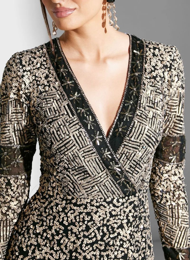 Amelia Rose Embellished Slit Detail Dress