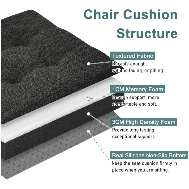 baibu 12 Inches Square Seat Cushion  Super Soft Bar Stool Square Seat Cushion with Ties- One Pad Only  Gray-Black (12'' (30CM)) - Image 2