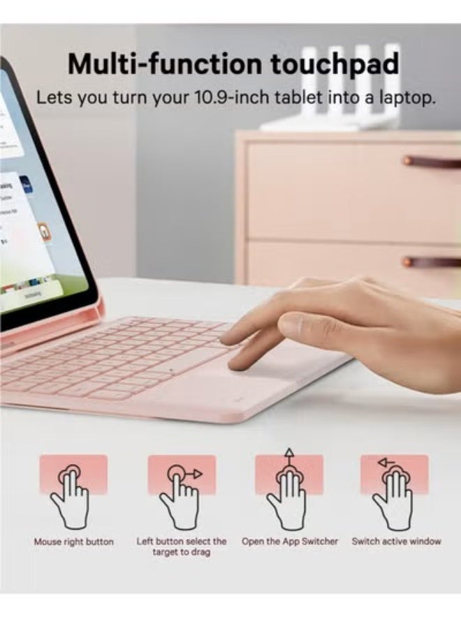 Two-language keyboard, 3-color backlight, multi-touch trackpad, flip stand case with pen holder, for iPad 10th generation 10.9-inch keyboard case, 2 Bluetooth channels, for iPad 10th generation - Image 2