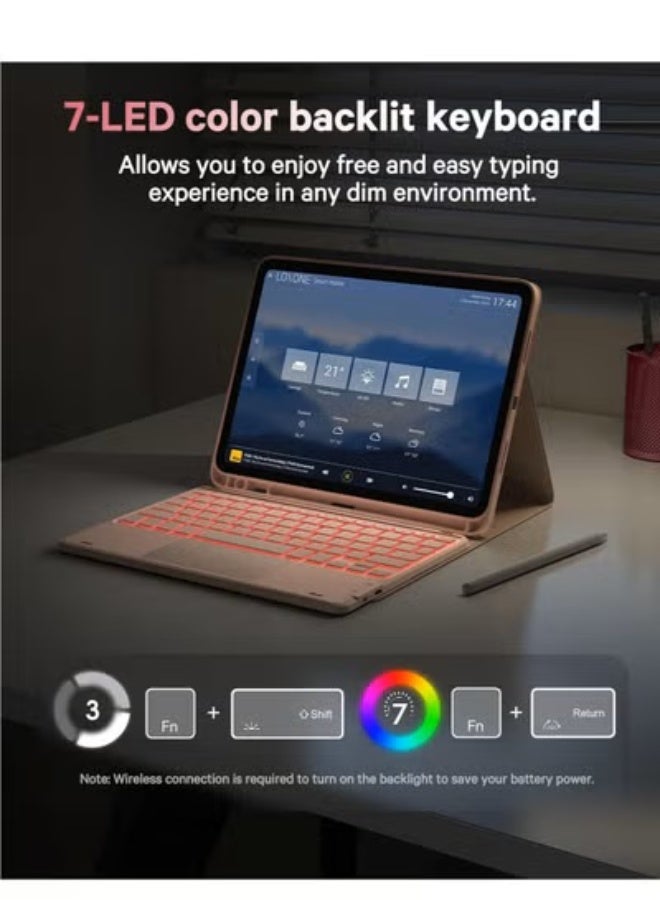 Two-language keyboard, 3-color backlight, multi-touch trackpad, flip stand case with pen holder, for iPad 10th generation 10.9-inch keyboard case, 2 Bluetooth channels, for iPad 10th generation - Image 3