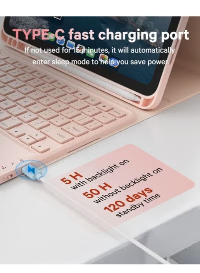 Two-language keyboard, 3-color backlight, multi-touch trackpad, flip stand case with pen holder, for iPad 10th generation 10.9-inch keyboard case, 2 Bluetooth channels, for iPad 10th generation - Image 4