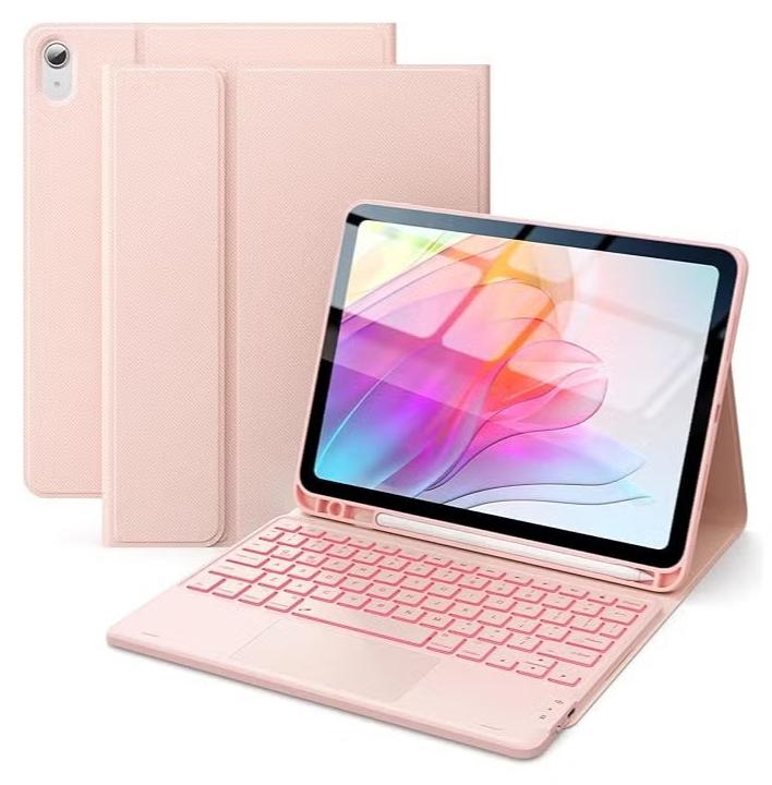 Two-language keyboard, 3-color backlight, multi-touch trackpad, flip stand case with pen holder, for iPad 10th generation 10.9-inch keyboard case, 2 Bluetooth channels, for iPad 10th generation - Image 1