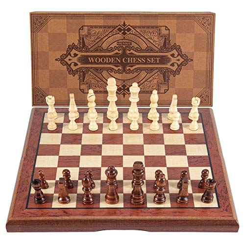 AMEROUS 15'' Magnetic Wooden Chess Set -Folding Board -2 Extra Queens -Chessmen Storage Slots -Gift Package, Travel Chess Board Game Sets for Kids and Adults - Image 4