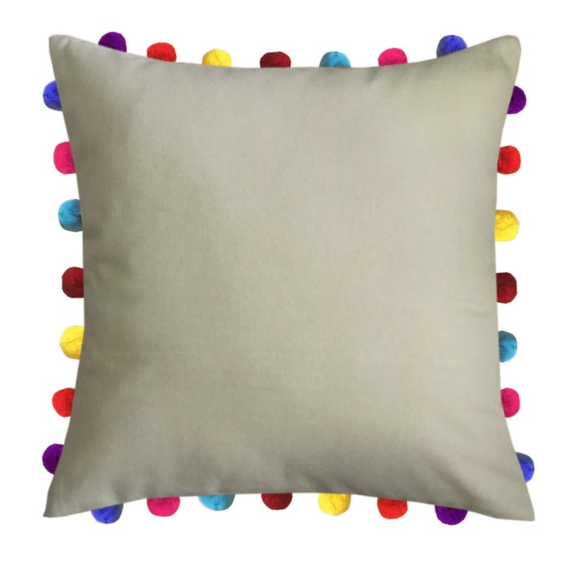 Lushomes Cushion Cover 20x20 Boho Cushion Covers Sofa Pillow Cover Cushion Covers with Tassels Cushion Cover with pom pom 20x20 Inches Set of 3 Beige - Image 2