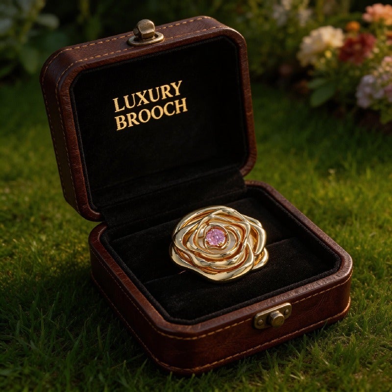 X5391-1-200 Rose Cut Gold Powder Flower Brooch - Elegant Metal Zircon Tea Flower Pin for Women - Image 3