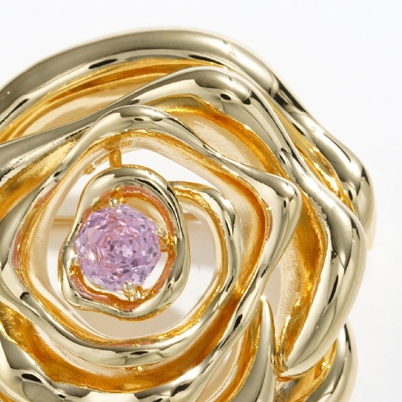X5391-1-200 Rose Cut Gold Powder Flower Brooch - Elegant Metal Zircon Tea Flower Pin for Women - Image 2