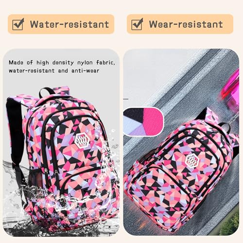 Bansusu 3Pcs Geometric Print Kids Backpack Set for Girls with Lunchbox, Capacity Elementary Middle School Bag Girls Backpack and Lunchbox Set - Image 5