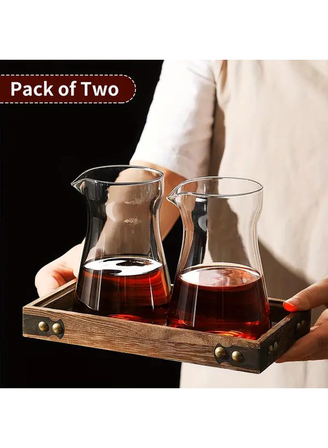 Gray Borosilicate Glass Coffee Carafes 2 Pack 17oz Heat Resistant Wooden Lid Espresso Cups - Image 4