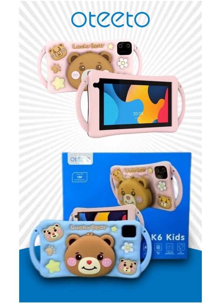 Oteeto K6 Kids Tablet with SIM Card Support, 128GB Storage, 6GB RAM, Android 13, and a 3500mAh Battery - Blue