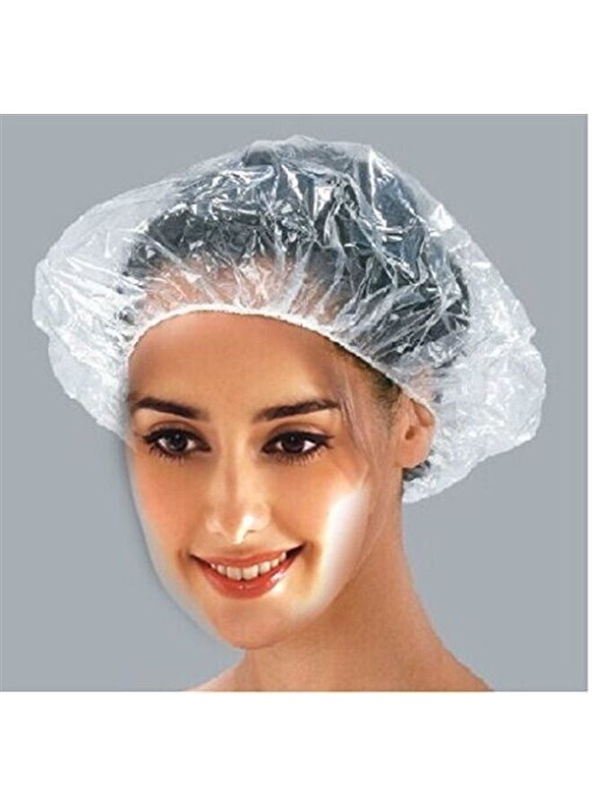 KINGLAKE 100 PCS Clear Disposable Plastic Shower Caps Large Elastic Thick Bath Cap For Women Spa,Home Use,Hotel and Hair Salon,Pack of 100 Individually Wrapped - Image 1