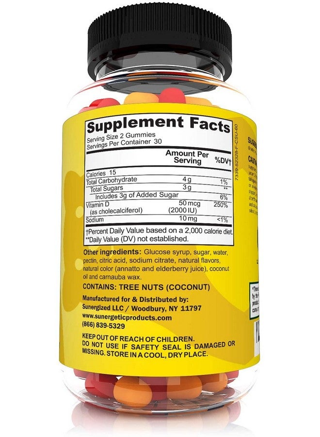 Sunergetic Premium Vitamin D3 Gummies Powerful Vitamin D Gummies To Support Healthy Bones Mood & Immune System 2000 Iu Of Vitamin D3 Per Serving 60 D3 Gummies - Image 3