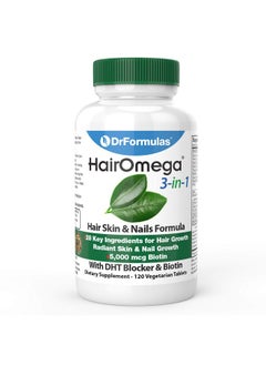 DrFormulas DrFormulas HairOmega 3-in-1 Hair Growth Vitamins with DHT Blocker, Biotin for Women & Men | Hair Skin and Nails Supplement for Hair Loss, 120 Pills  - Image 1