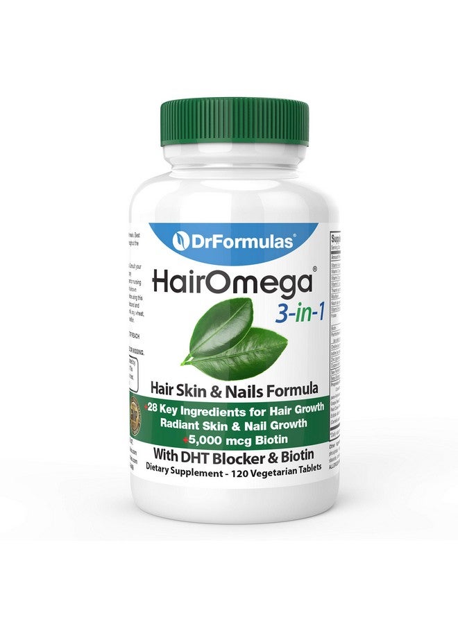 DrFormulas HairOmega 3-in-1 Hair Growth Vitamins with DHT Blocker, Biotin for Women & Men | Hair Skin and Nails Supplement for Hair Loss, 120 Pills