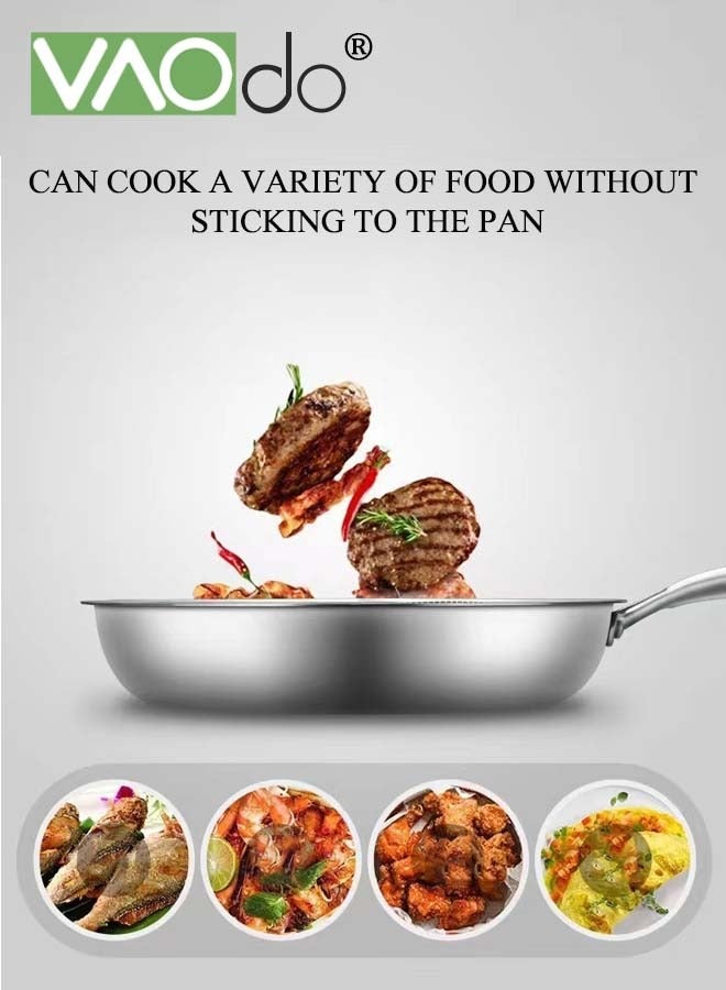 فاو دو مقالي غير لاصقة، أواني طهي خالية من حمض بيرفلورو الأوكتانويك، مقالي من الفولاذ المقاوم للصدأ، آمنة للاستخدام في غسالة الأطباق والفرن، تعمل على مواقد الحث الخزفي والغازي - Image 2