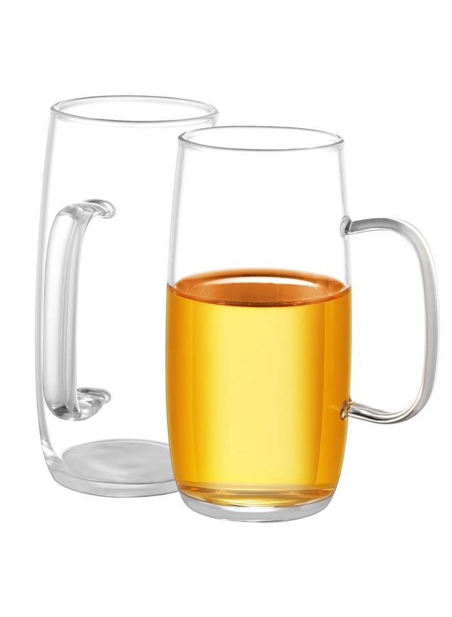 GURUDAR 2 Pack Glass Tea Cup Clear Tea Mug, 13.5 Oz Borosilicate Teacups Coffee Glasses Set with Handle, Dishwasher & Microwave Safe Large Mugs for Hot/Cold Beverages Latte Espresso Milk Juice - Image 1